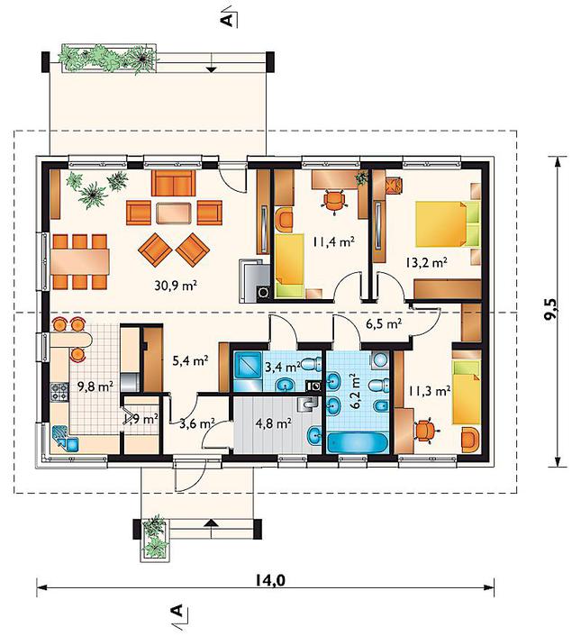Rzut parteru POW. 108,4 m²