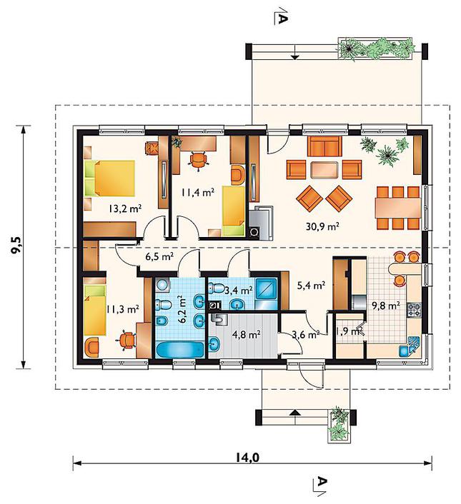 Rzut parteru lustro POW. 108,4 m²