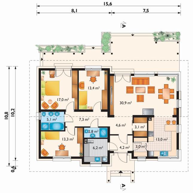 Rzut parteru lustro POW. 123,9 m²