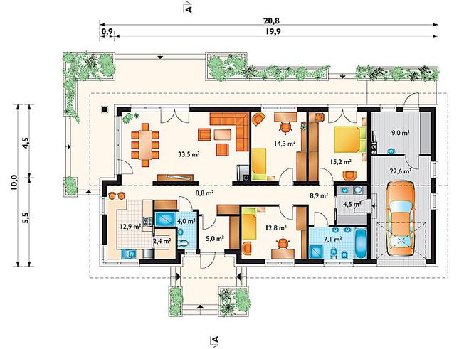 Rzut parteru POW. 161,0 m²