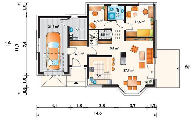 Rzut parteru POW. 107,4 m²