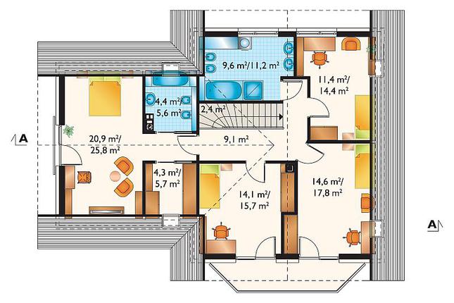 Rzut poddasza POW. 107,9 m²