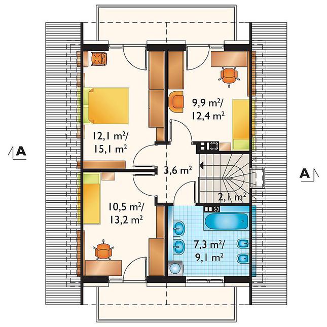 Rzut poddasza lustro POW. 55,5 m²