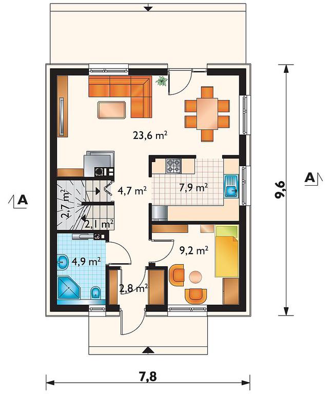 Rzut parteru POW. 57,9 m²