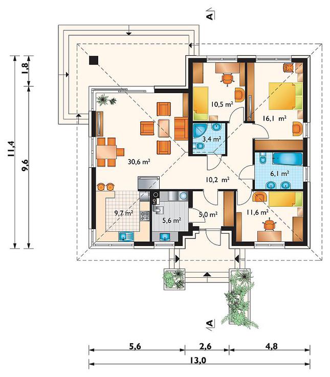 Rzut parteru POW. 108,8 m²