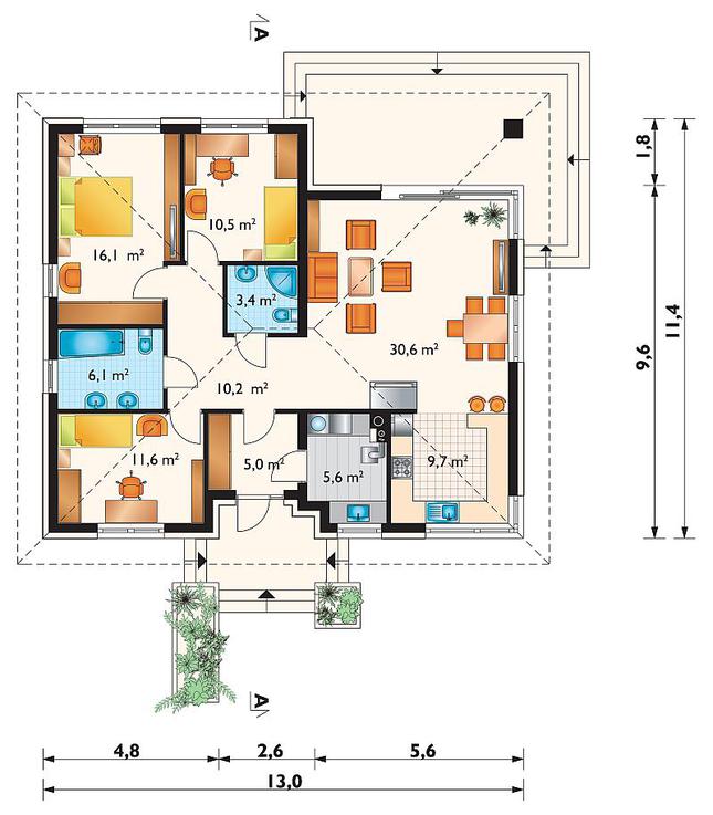 Rzut parteru lustro POW. 108,8 m²