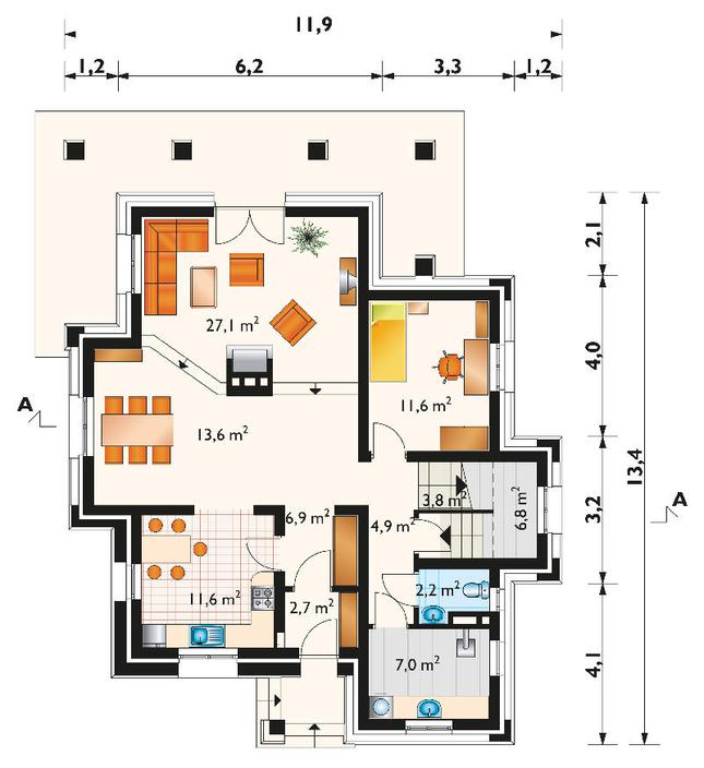 Rzut parteru lustro POW. 98,2 m²