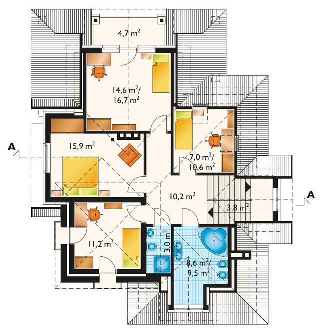 Rzut poddasza lustro POW. 80,9 m²