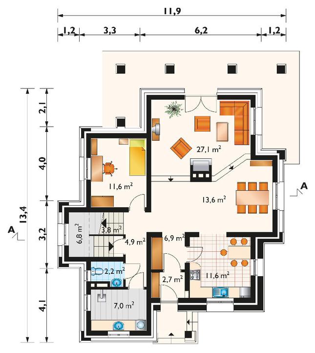 Rzut parteru POW. 98,2 m²