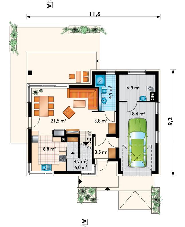 Rzut parteru POW. 76,9 m²
