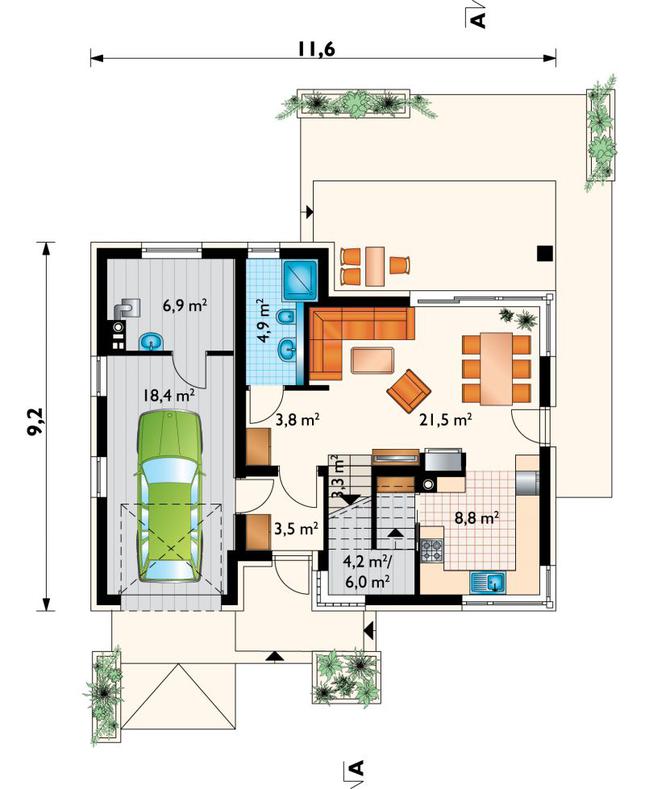 Rzut parteru lustro POW. 76,9 m²