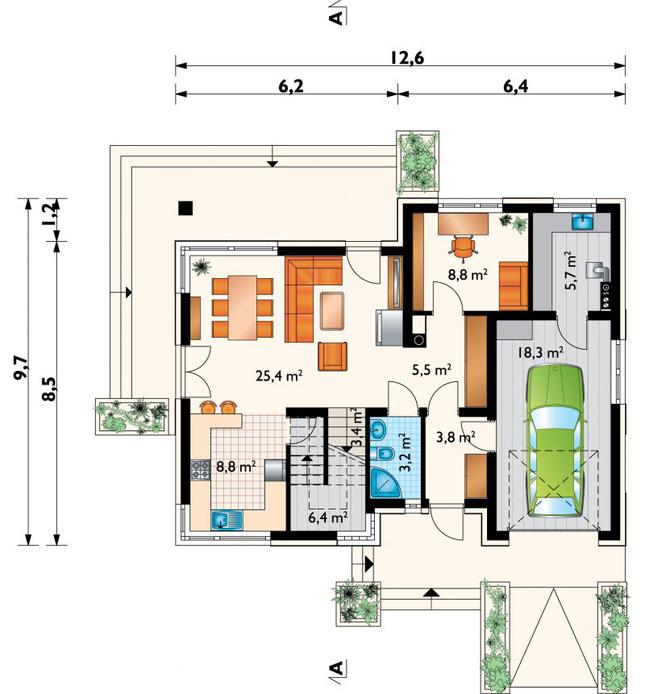 Rzut parteru POW. 89,3 m²