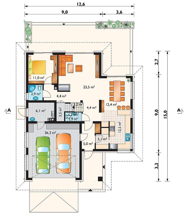 Rzut parteru POW. 130,1 m²
