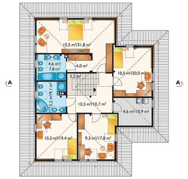 Rzut poddasza POW. 134,5 m²
