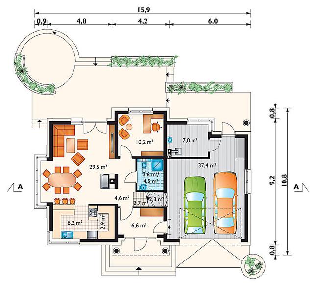 Rzut parteru POW. 115,9 m²