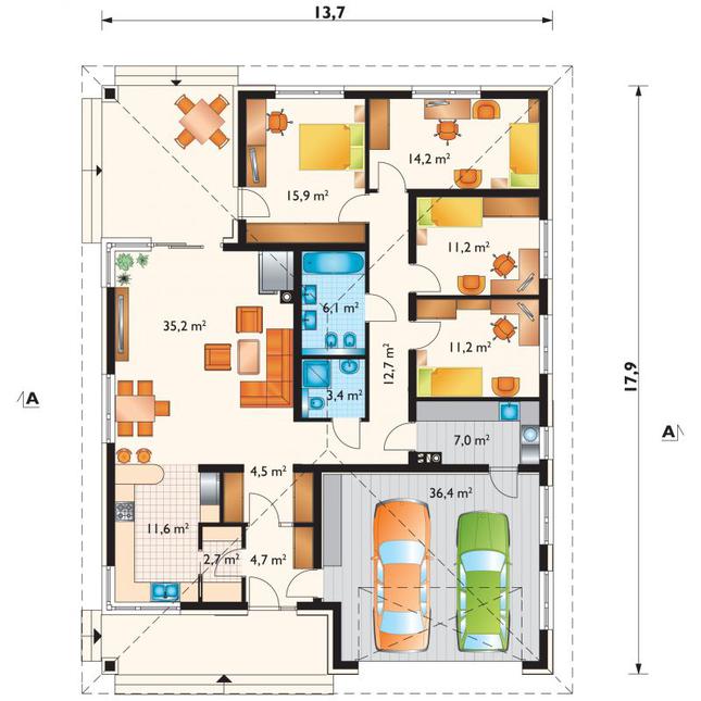 Rzut parteru POW. 176,8 m²