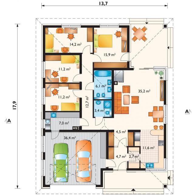 Rzut parteru lustro POW. 176,8 m²