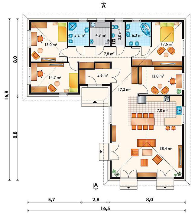 Rzut parteru POW. 165,5 m²