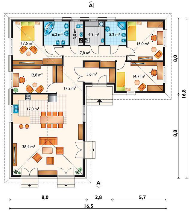Rzut parteru lustro POW. 165,5 m²