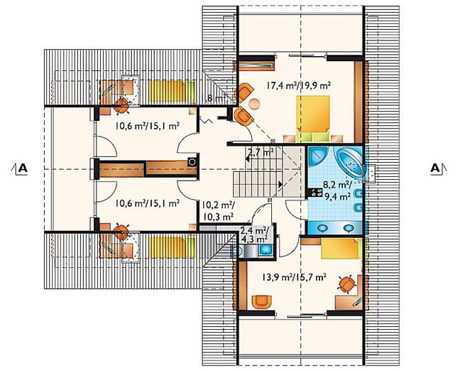Rzut poddasza lustro POW. 94,3 m²