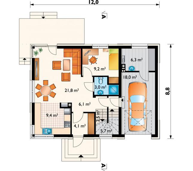 Rzut parteru lustro POW. 86,1 m²