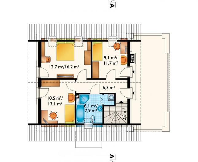 Rzut poddasza lustro POW. 57,7 m²