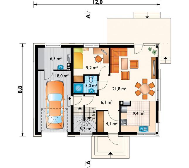 Rzut parteru POW. 86,1 m²