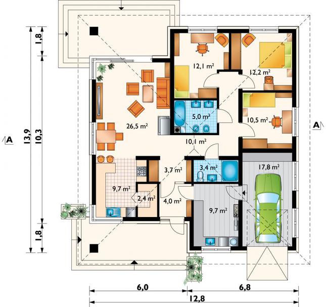 Rzut parteru POW. 127,2 m²