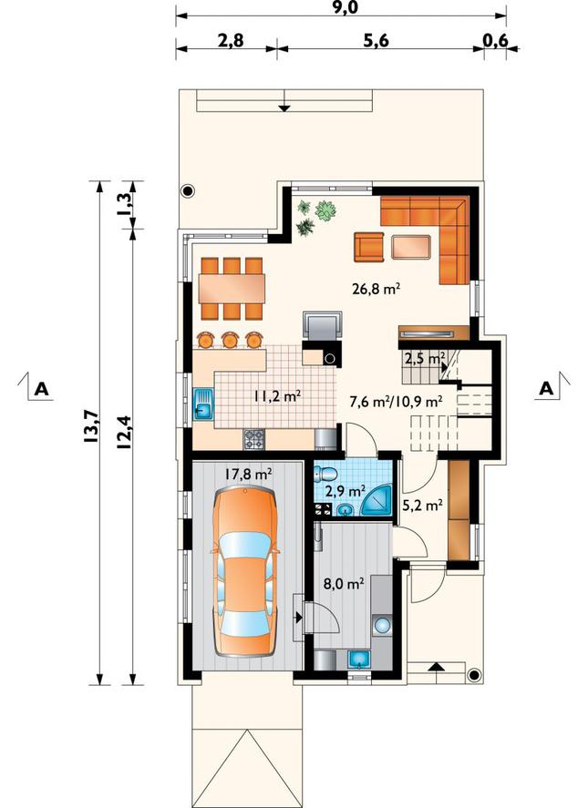 Rzut parteru POW. 85,3 m²