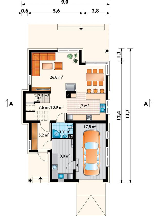 Rzut parteru lustro POW. 85,3 m²