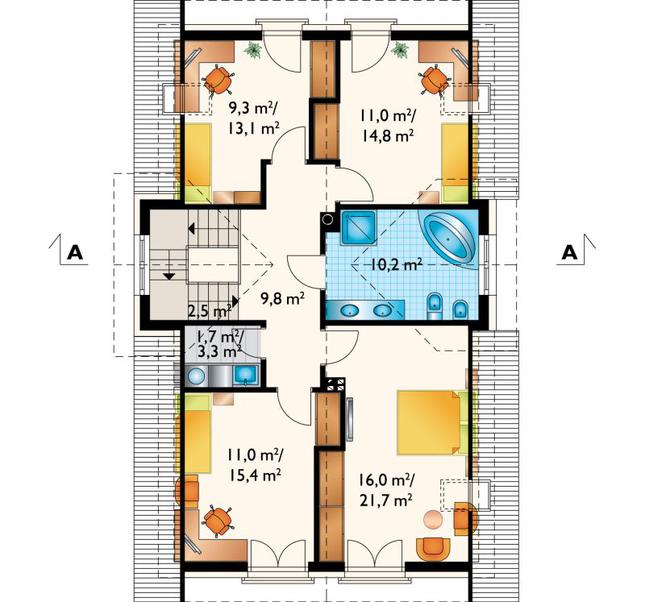 Rzut poddasza lustro POW. 90,8 m²