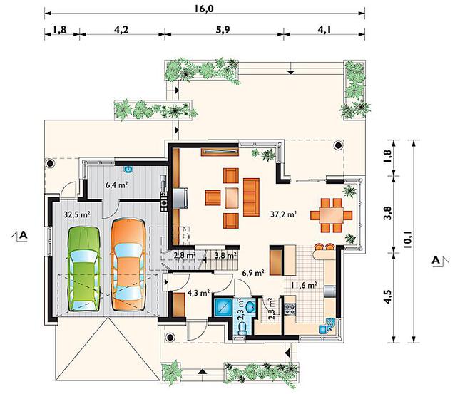 Rzut parteru lustro POW. 110,1 m²