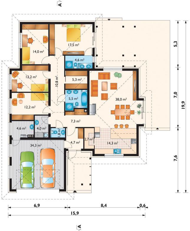 Rzut parteru lustro POW. 193,7 m²