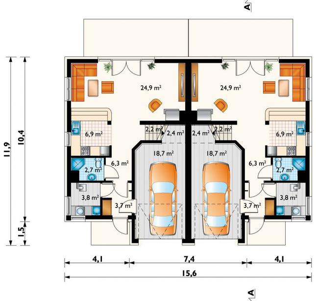Rzut parteru POW. 71,6 m²