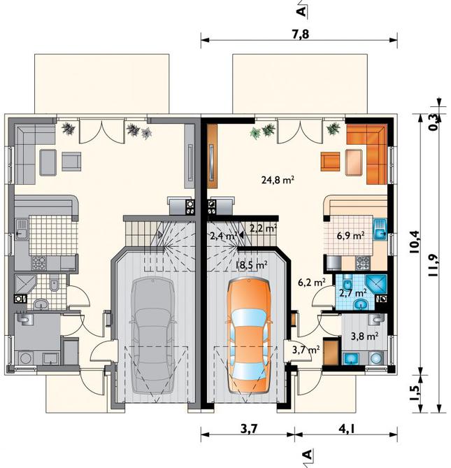 Rzut parteru POW. 71,2 m²