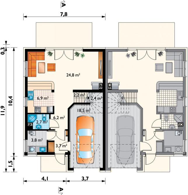 Rzut parteru lustro POW. 71,2 m²