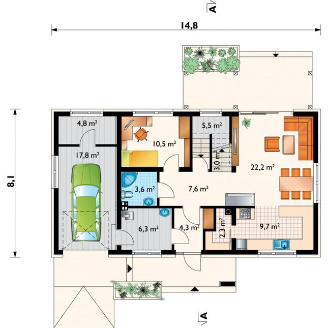 Rzut parteru POW. 97,4 m²