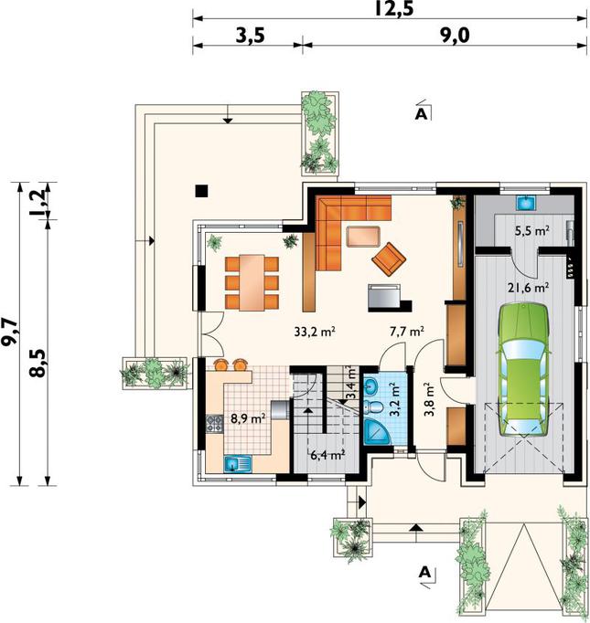Rzut parteru POW. 93,7 m²