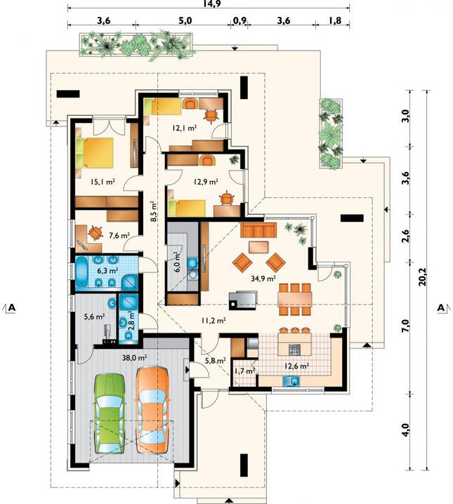 Rzut parteru POW. 180,3 m²