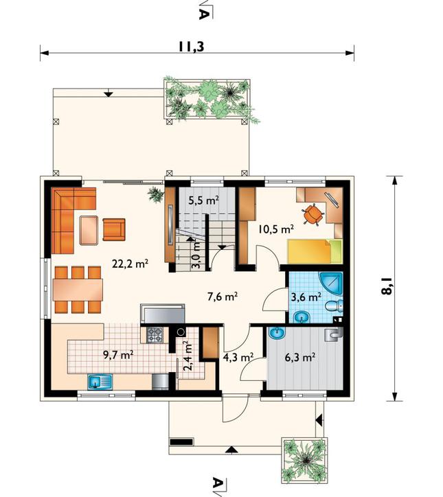 Rzut parteru lustro POW. 75,1 m²