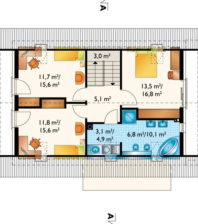 Rzut poddasza lustro POW. 71,1 m²