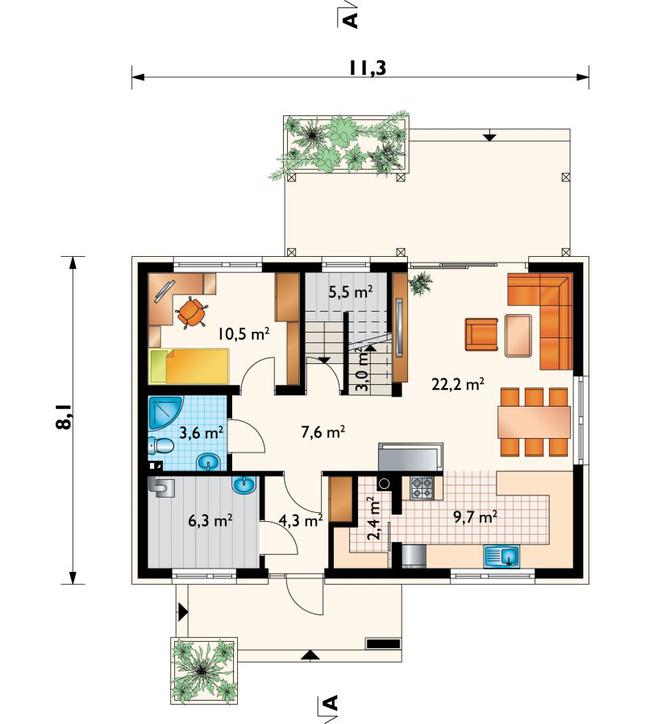 Rzut parteru POW. 75,1 m²