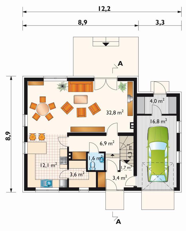 Rzut parteru POW. 85,4 m²