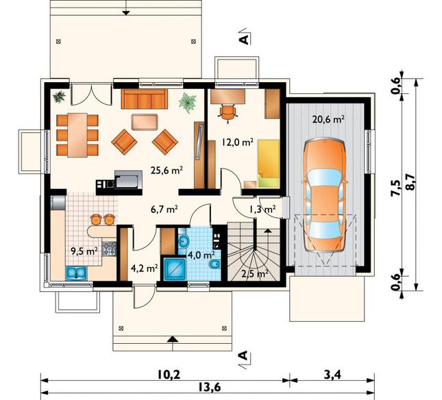 Rzut parteru POW. 86,4 m²