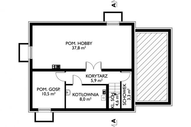 Rzut piwnicy POW. 70,1 m²