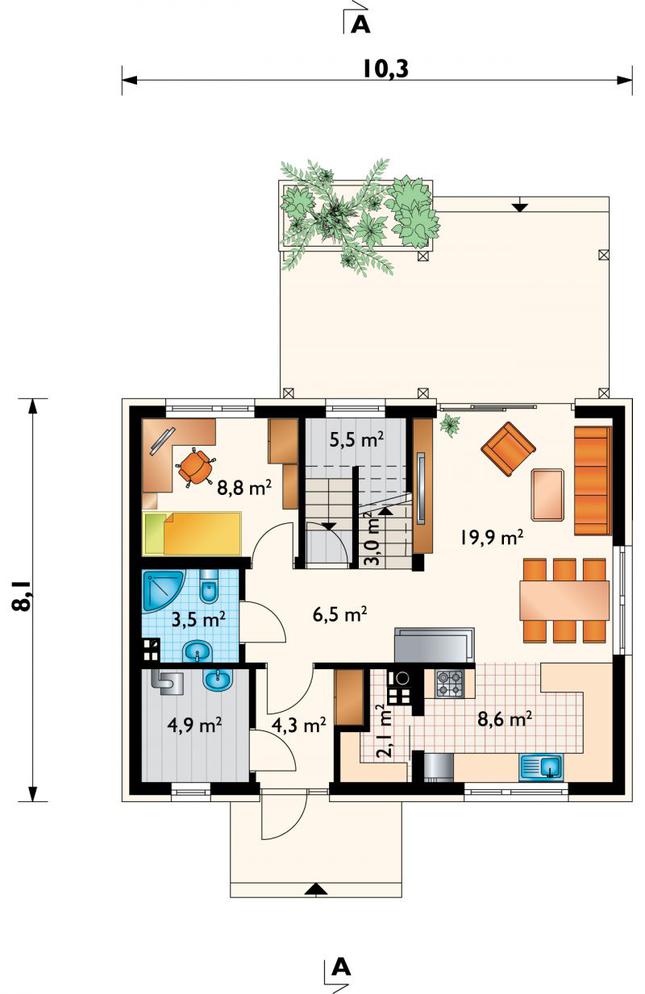Rzut parteru POW. 67,1 m²
