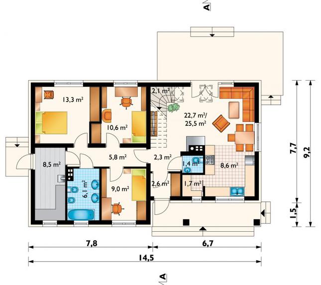 Rzut parteru POW. 97,5 m²