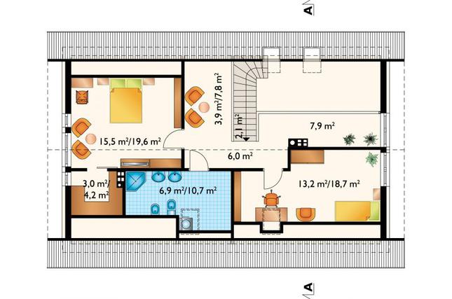 Rzut poddasza POW. 77,0 m²