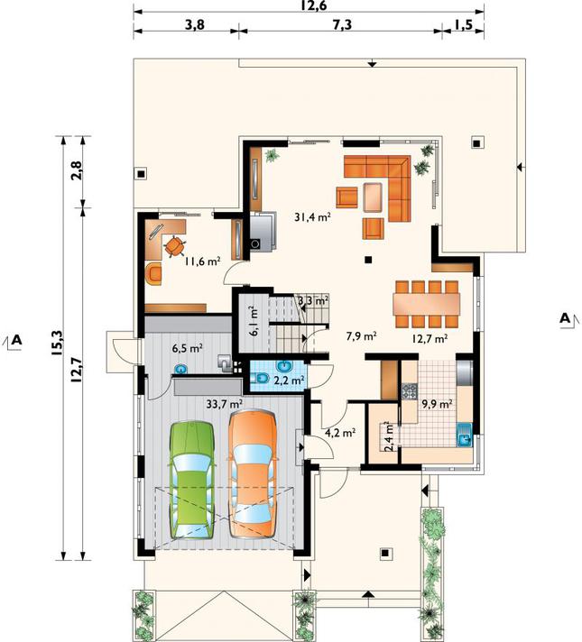 Rzut parteru POW. 131,7 m²