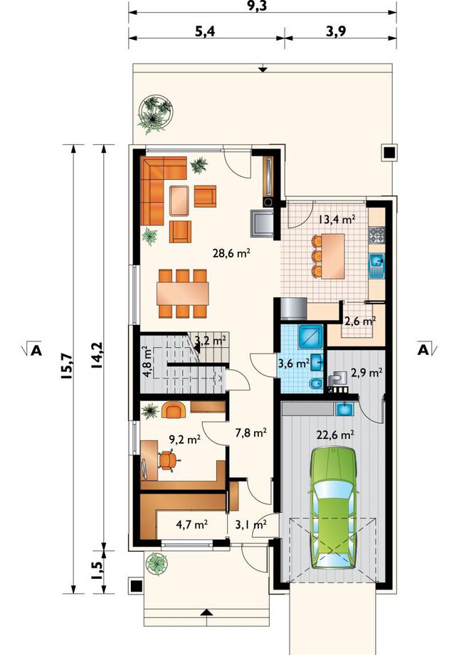 Rzut parteru POW. 106,5 m²